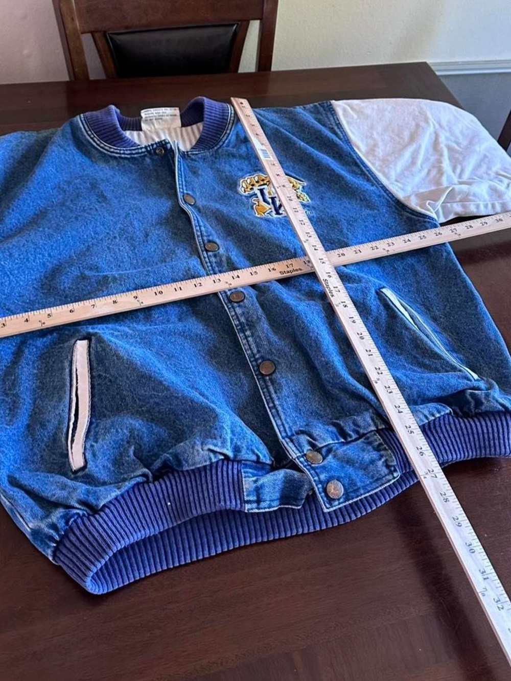 Vintage Kentucky Wildcats Denim Varsity Jacket Blue White Men’s XL - Picture 7 of 8